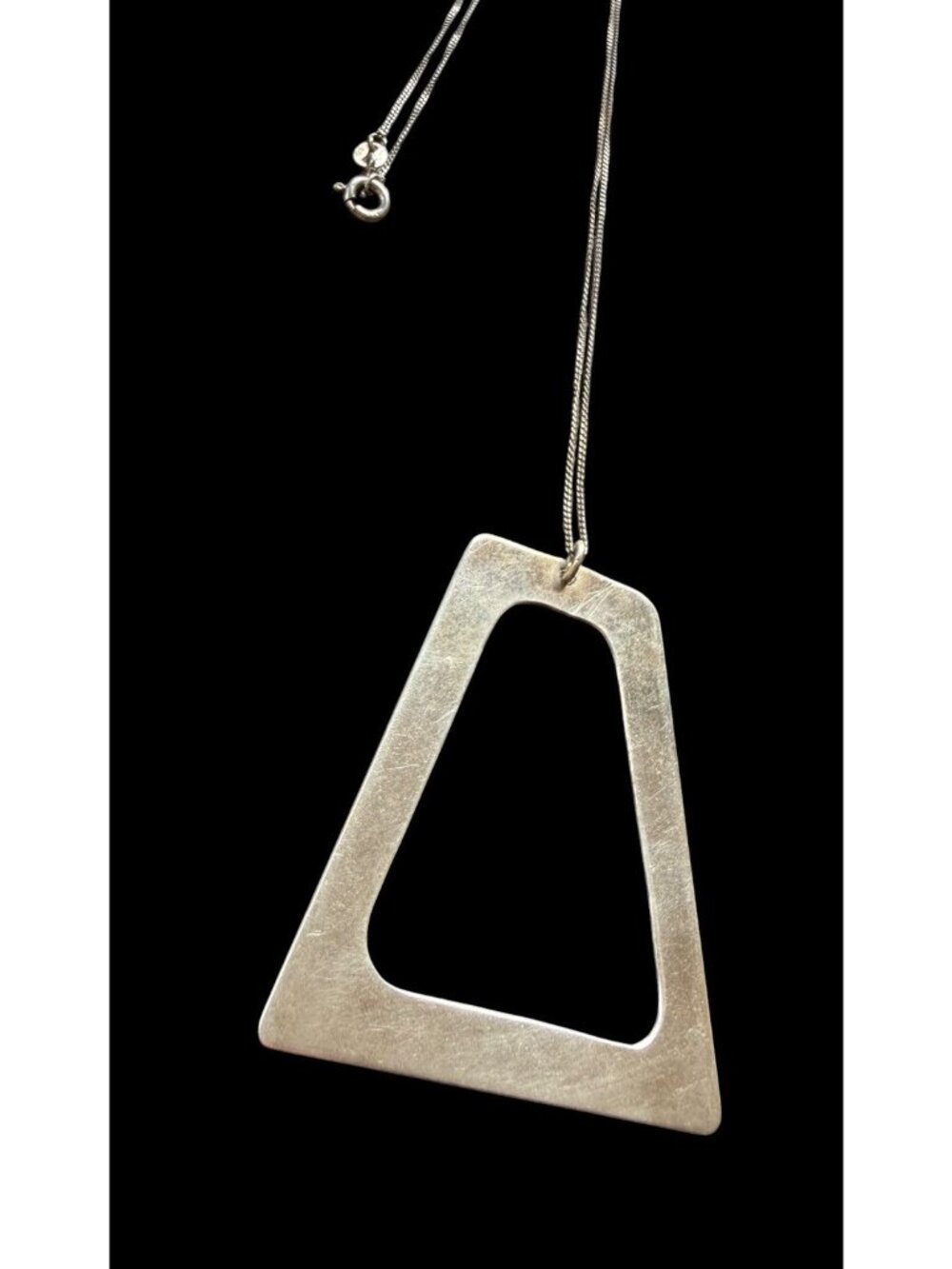 Vintage Sterling Silver Modernist Geometric Pendant 925 Chain Necklace